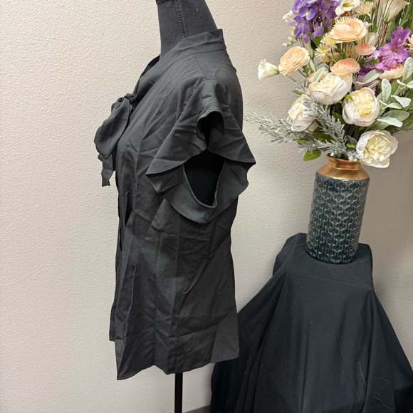 Belle Poque Black Bow Tie Blouse Women’s Size L Ruffle Sleeve Work Top - Picture 2 of 8